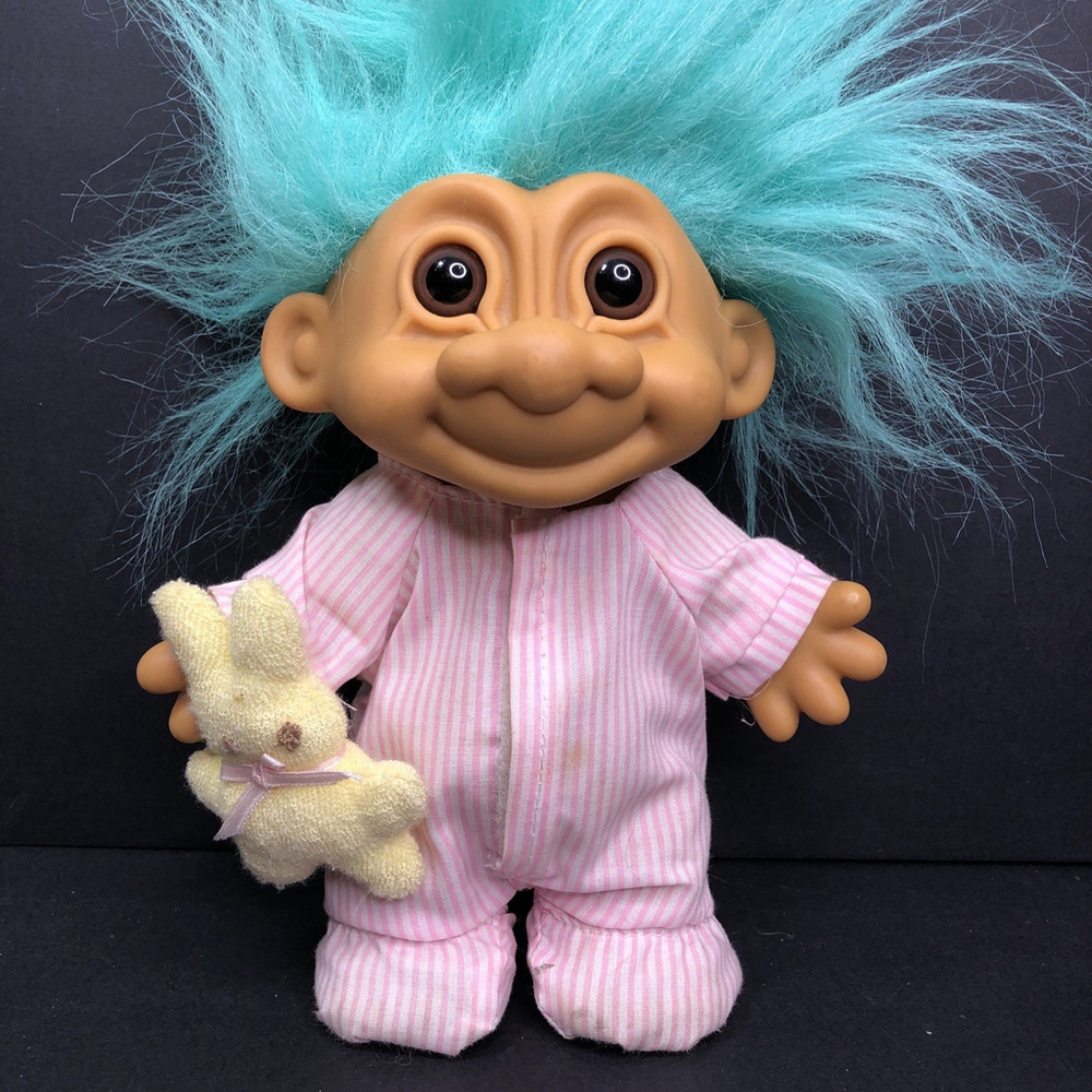 Vintage 8" Russ Tracey Troll Doll Pajama Bedtime Bunny Aqua Hair X